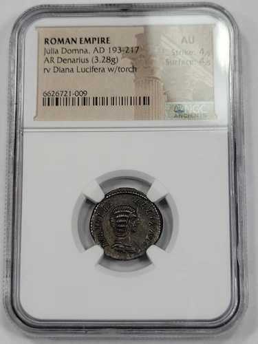ジュリア・ドムナ AR デナリウス NGC AU 193-217 AD 古代ローマ 希少タイプ *H888