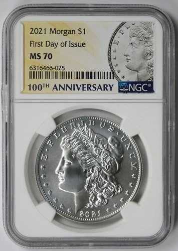 2021年 モルガン・ダラー センテニアル・シルバー $1 MS 70 NGC 発行初日