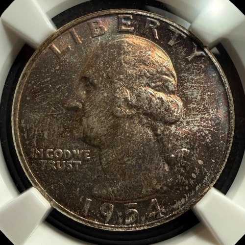 1954年ワシントン銀貨25セント - NGC MS67 表面トーン - 0366