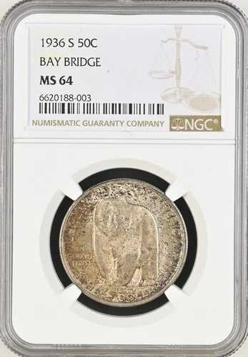 1936年-S ベイブリッジ記念ハーフドル - NGC MS64！厳選オリジナル表面！