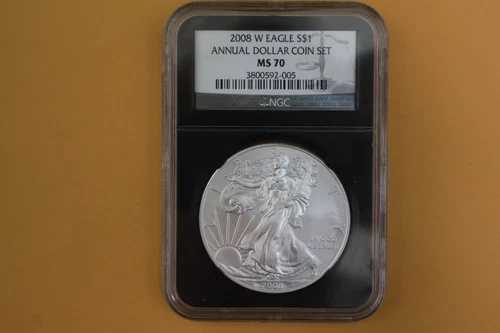 2008年 W バーニッシュド シルバー イーグル NGC MS70 年次ドル UNC セットラベル - トーニング