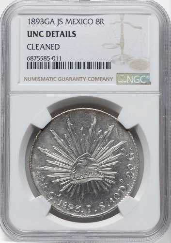 メキシコ グアダラハラ 1893-GaFS 8レアル硬貨、NGC認定 未流通 詳細