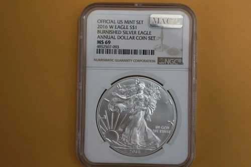 2016年 W バーニッシュ シルバー イーグル NGC MS69 年次ドル シルバー イーグル UNC セット - MAC