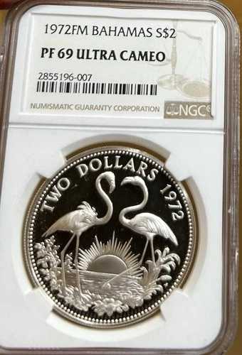 1972年 バハマ FM シルバー $2 NGC PF69 フラミンゴ ウルトラカメオ PR69