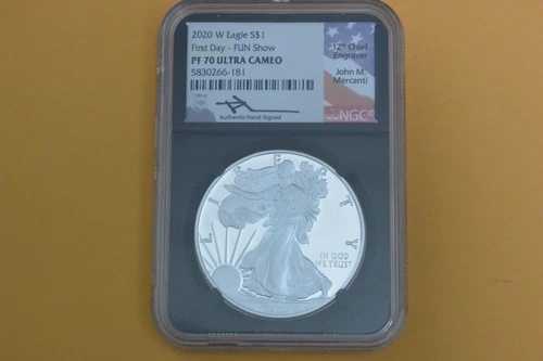 2020-W $1 シルバーイーグル NGC PF70 UCAM ジョン・マーカンティ サイン入り 初日ファンショー