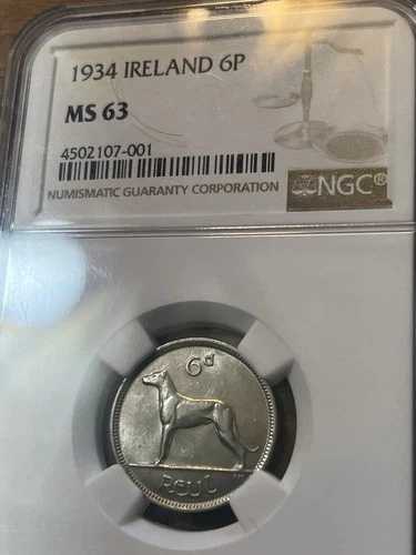 1934年 アイルランド 6ペンス NGC MS63 美しい高品位コイン