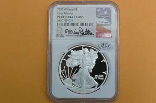 2020-W $1 シルバーイーグル NGC PF70 UCAM ER マイク・キャッスル サイン入り ACE認定｜WORLD RESOURCE【QUEEN店】
