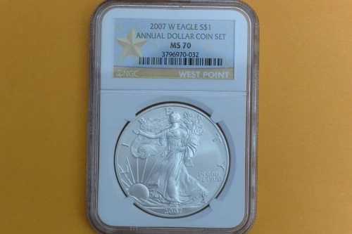 2007年 W バーニッシュド シルバー イーグル NGC MS70 年次ドル UNC セットラベル