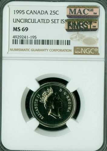 1995年 カナダ 25セント NGC MS69 PQ MAC 最高級グレード MAC スポットレス *