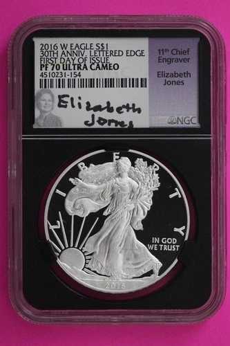 2016 W PF 70 プルーフ DCAM シルバー アメリカンイーグル レタードエッジ NGC ジョーンズ シグ 348