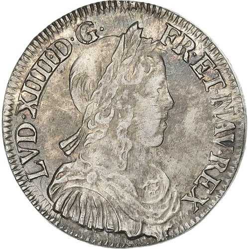 [#637910] フランス、ルイ 14 世、1/2 エキュ・ア・ラ・メッシュ・ロング、1650 年、ナント、シル、??ver