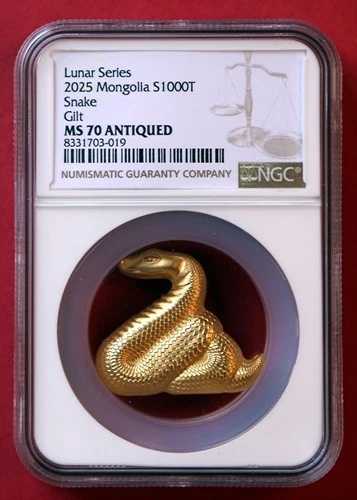 2025年 モンゴル ニンブル ギルデッド スネーク 1オンス シルバー 蛇年 NGC MS70