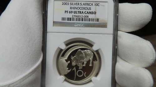 2003年 南アフリカ 銀貨 10セント サイ サイ NGC PF 69 ウルトラカメオ ローポップ