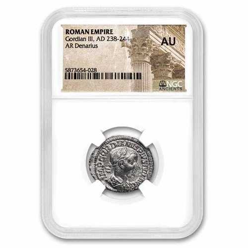 ローマ銀貨デナリウス皇帝ゴルディアヌス3世（238-244年）AU NGC