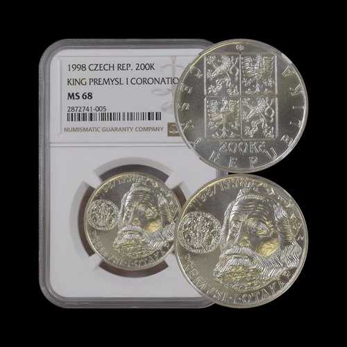 チェコ共和国。1998年、200コルナ、銀貨 - NGC MS68 - トップポップ?? プレミスル1世
