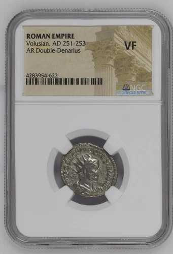 NGC VF AR ヴォルシアヌス帝のダブルデナリウス 西暦251-253年 ローマ帝国 銀貨 非常に美品