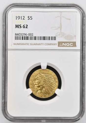 1912年 ゴールド ハーフイーグル 5ドル インディアンヘッド NGC MS-62