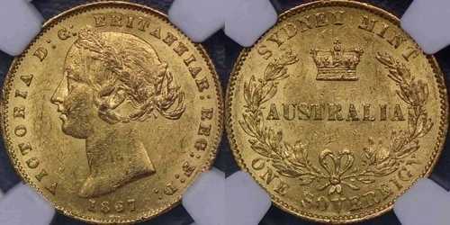 1867年シドニー造幣局ソブリン金貨 - NGC MS60