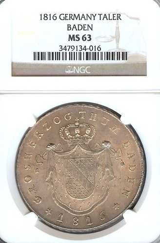 ドイツ州バーデン 1816 ターラー コイン Thaler NGC MS 63 VZ/STG Kronentaler UNC RARE