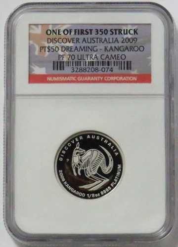 2009年 プラチナ ディスカバー オーストラリア NGC プルーフ 70 UC 1/2オンス 50ドル カンガルー NGC PR70 UC