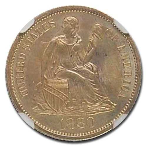1880年 リバティ・シーテッド・ダイム MS-66+ NGC