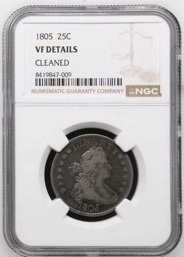 1805年 ドレープバスト クォーター 25セントコイン NGC VF 詳細クリーニング済み