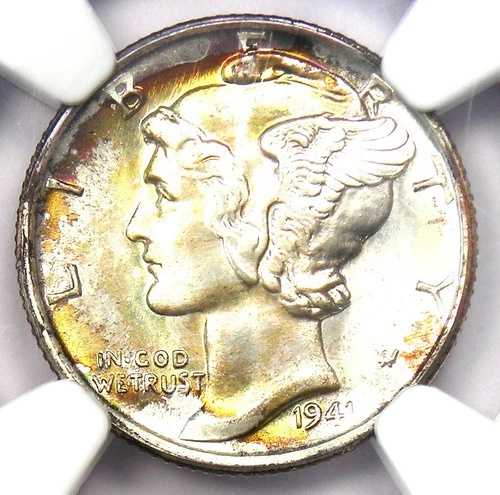 1941-S マーキュリー ダイム 10C コイン - 認定 NGC MS68 FB - 希少 MS68 - 価値 4,500 ドル!