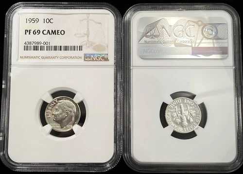 コレクター向け10枚セット - 1959年ルーズベルト・ダイム 10セント NGC PF69 CAMEO 認定