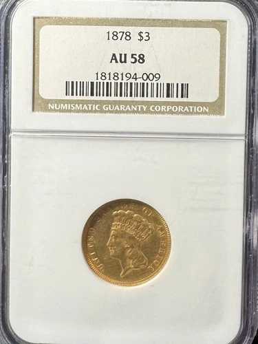 1878年 3ドル金貨 NGC AU 58