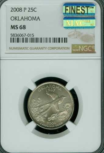 2008 P オクラホマ クォーター NGC MS68 MAC 最高級ビジネスストライク＆スポットレスポップ 2 * 396,495円