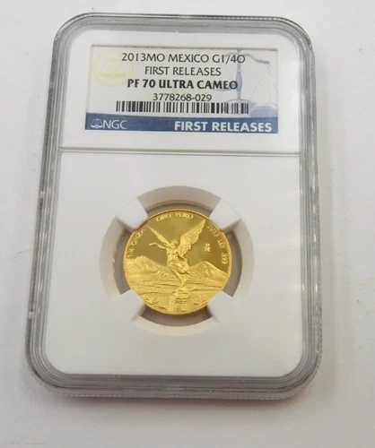 2013年 Mo (PF70 ウルトラカメオ) プルーフゴールド メキシコ 1/4 オンザ リベルタッド NGC 初リリース