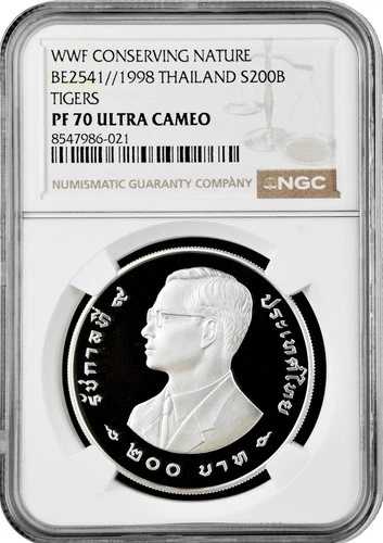 タイ 200バーツ 1998年、NGC PF70 UC、「ワールドワイドファンド - タイガース」トップポップ 1/0｜WORLD RESOURCE【QUEEN店】