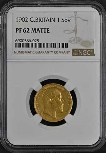 英国 - グレートブリテン、金貨 1 ソブリン 1902 - NGC PF 62 マット、希少7