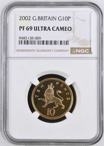 イギリス 2002年 10ペンス 12.65グラム 22Kゴールド プルーフコイン NGC PF69 ウルトラカメオ