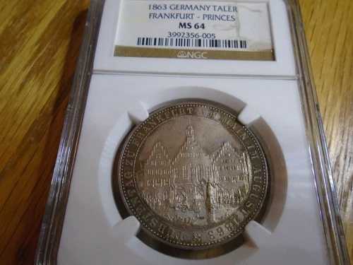 ドイツ諸州フランクフルト 1863年 銀貨 ターラー KM372 NGC MS 64