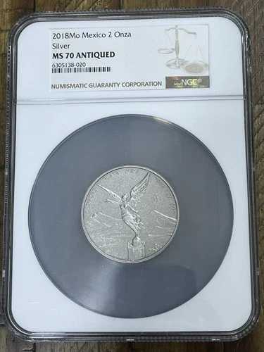 ??2018 Mo Mexico Silver 2 Onza Silver Libertad NGC MS70 アンティークキーデイト??