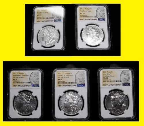 2021年 モルガン＆ピース 100周年記念 5枚セット NGC MS 70 発行初日