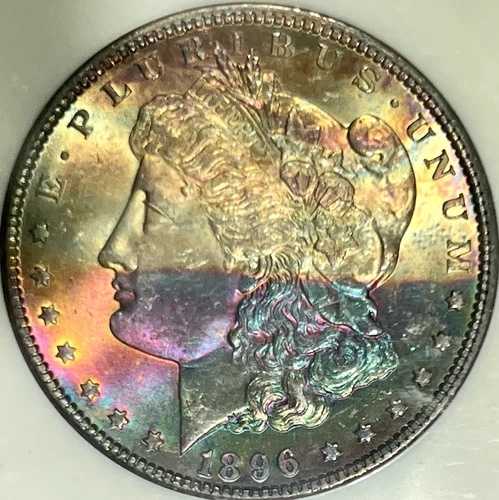 ビデオ 1896 MS64 NGC レインボー モーガン 色のついた水の中を歩く、ロールの終わり?
