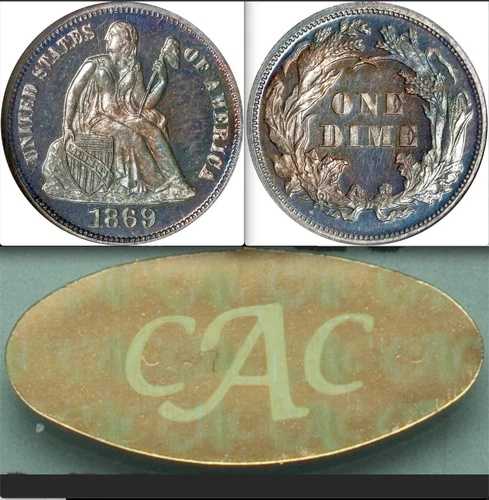 1869 NGC PR61 ゴールド CAC Pop. ONE オールプルーフ 10セント以下 PR62 (1796年以降)！ 座像ダイム｜WORLD RESOURCE【QUEEN店】