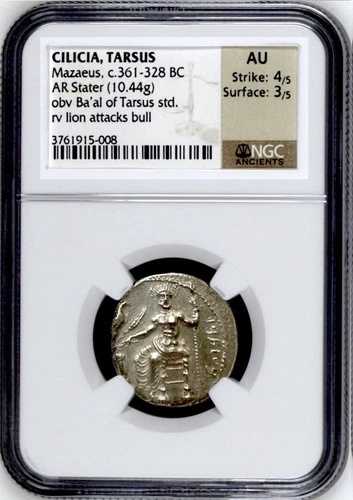 キリキア、マザエウス・バアル・オブ・タルソス AR スタテル、紀元前361-328年 銀貨 - NGC AU 4+3