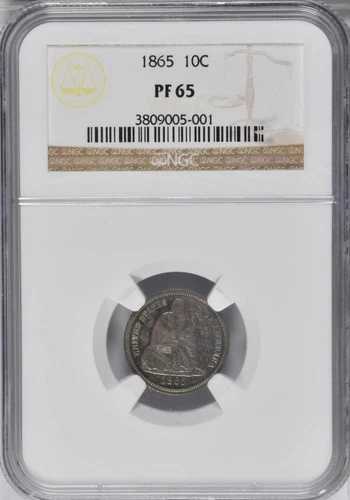 1865 NGC PR65 ?? 発行枚数10,000枚 + プルーフ500枚 \u003d 10セント硬貨としては4番目に安い！?? ? 座った状態のダイム ?