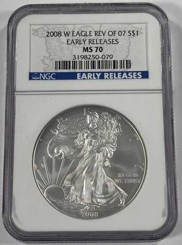 2008-W 1ドル銀貨アメリカンイーグル Rev of 07 NGCによるMS-70アーリーリリースの評価｜WORLD RESOURCE【QUEEN店】