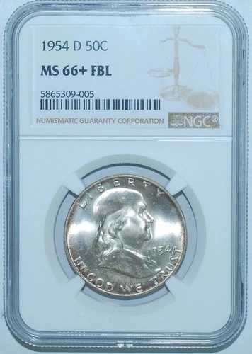 1954 D NGC MS66+FBL フルベルライン フランクリン ハーフダラー|WORLD RESOURCE【QUEEN店】