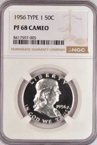 1956年 タイプ1 フランクリン ハーフダラー プルーフ NGC PF 68 カメオ PR68CAM フロスティコイン 50セント 903,100円