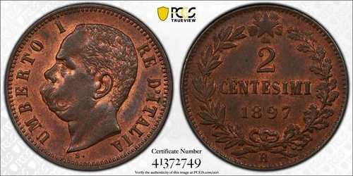 イタリア 1897-R 2 Centesimi PCGS MS64RB KM# 30 #2116