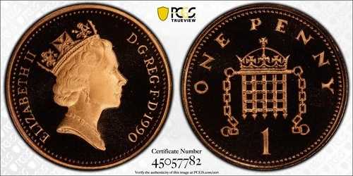 イギリス 1990年 プルーフ 1ペンス 1P S-B3 PCGS PR69RD DCAM FDC UNC #2534