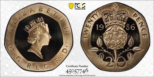 イギリス 1986年 プルーフ 20ペンス 20ペンス S-G2 PCGS PR69DCAM FDC UNC #2995