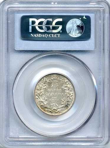 1910年カナダ25セント硬貨 - 極上品、PCGS EF45