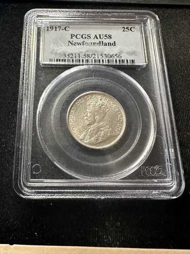 1917年 PCGS 鑑定済み、ニューファンドランド 25セント、**AU-58** #0656