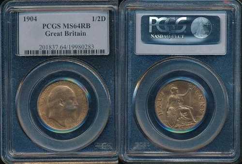 1904年 - ハーフペニー（1/2ペニー）...PCGS MS64 RB